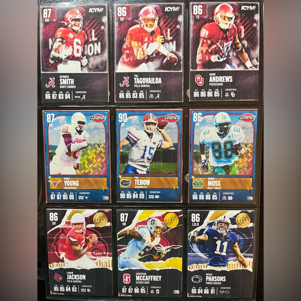 Custom NCAA 25 College Football Cards Sports Card Lot Tebow, Lamar Jackson, Bama